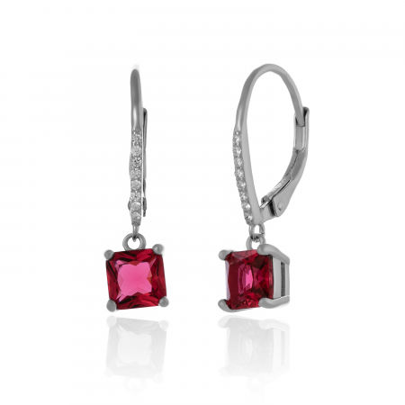 Cercei lungi - Cercei din argint 925 rodiat  ,Piatra : zirconia fatetata si cubic zirconia , culoare : rosu si transparent , Sonis Silver