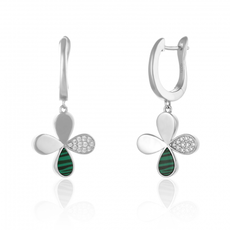 Cercei lungi - Cercei din argint 925 rodiat, Piatra: malachit si cubic zirconia , Culoare: verde si transparent ,