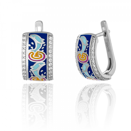 Cercei clasici - Cercei din argint 925 rodiat  , Piatra : zirconia fatetata si email , Culoare : multicolor ,