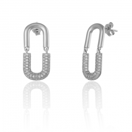 Cercei cu surub - Cercei din argint 925 rodiat  , Piatra : cubic zirconia , Culoare : transparenta ,