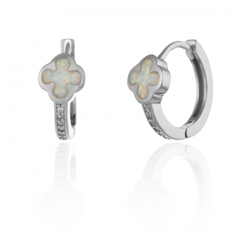 Cercei tip creole - Cercei din argint 925 rodiat , Piatra : opal de laborator si cubic zirconia , Culoare : alb si transparent , Sonis Silver