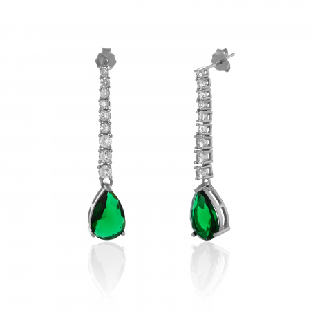 Cercei lungi - Cercei din argint 925 rodiat  ,Piatra :zirconia  fatetata , Culoare : verde si transparent ,  Sonis Silver