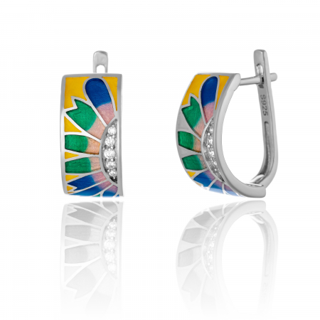 Cercei clasici - Cercei din argint 925  rodiat , Piatra ; cubic zirconia si email, Culoare : multicolor ,