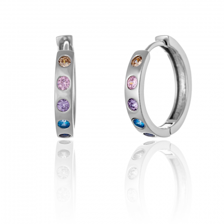 Cercei tip creole - Cercei din argint 925 rodiat , Piatra : zirconia fatetata , Culoare : multicolor ,