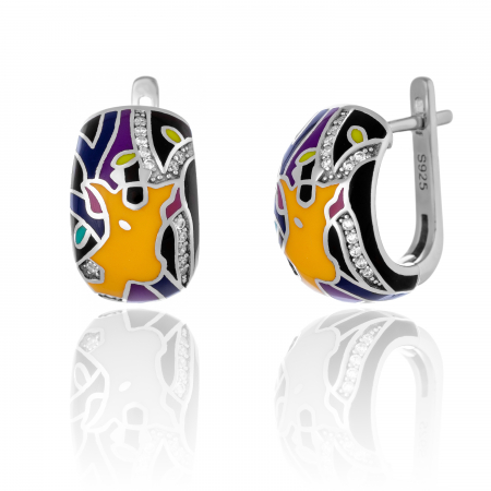Cercei clasici - Cercei din argint 925 rodiat , Piatra : cubic zirconia si email , Culoare ; multicolor ,
