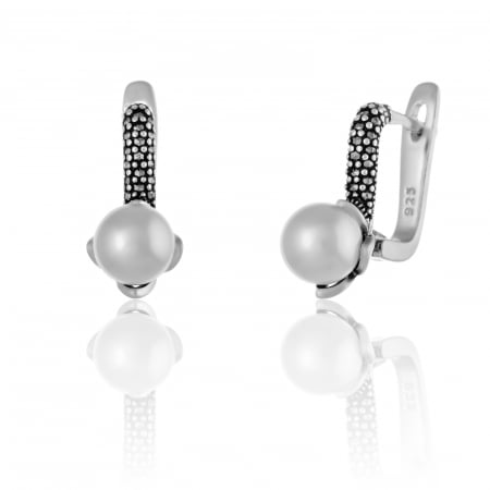 CERCEI - Cercei din argint 925 , Piatra: perla de laborator si marcasite, Culoare: alb,