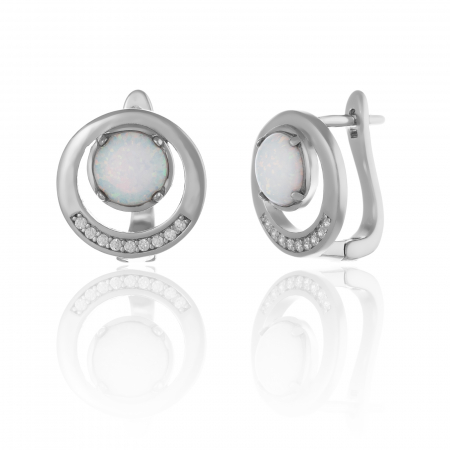Cercei clasici - Cercei din argint 925 rodiat  , Piatra : opal si cubic zirconia , Culoare : alb si transparent ,Sonis Silver