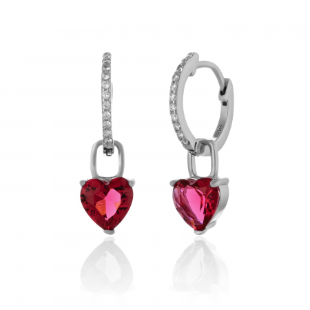 Cercei lungi - Cercei din argint 925 rodiat , Piatra : zirconia fatetata si cubic zirconia , Culoare : rosu si transparent , Sonis Silver