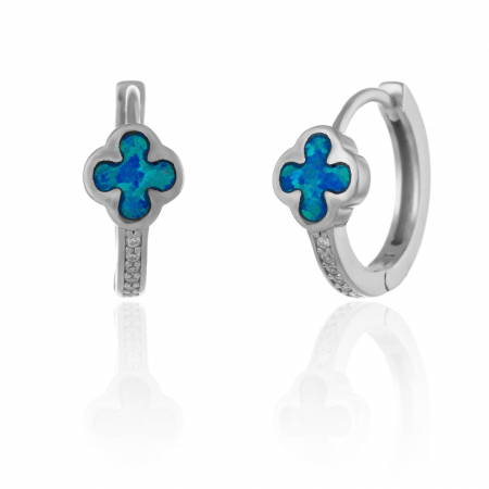 Cercei tip creole - Cercei din argint 925 rodiat  ,Piatra : opal de laborator si cubic zirconia , Culoare : albastru si transparent ,