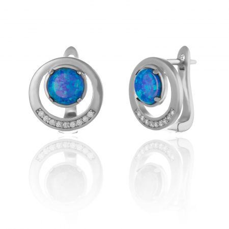 Cercei clasici - Cercei din argint 925 rodiat , Piatra : opal si cubic zirconia , Culoare : albastru si transparent ,Sonis Silver