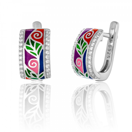Cercei clasici - Cercei din argint 925 rodiat , Piatra : cubic zirconia si email , Culoare : multicolor ,