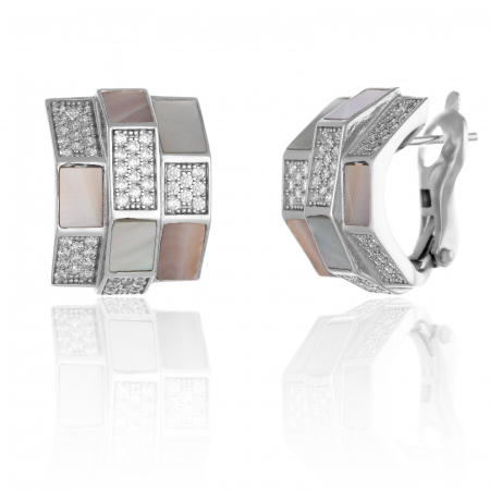 Cercei fashion - Cercei din argint 925 rodiat  , Piatra : sidef si cubic zirconia , Culoare: sidef si transparent,