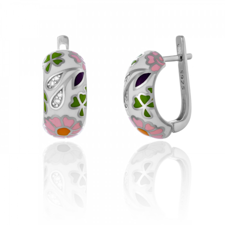 Cercei clasici - Cercei din argint 925 rodiat , Piatra : cubic zirconia si email , Culoare : multicolor ,