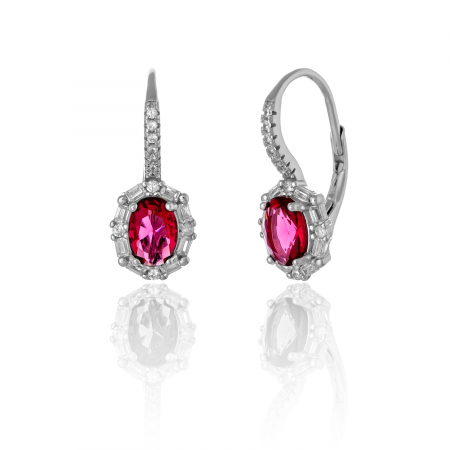 Cercei clasici - Cercei din argint 925 rodiat , Piatra : zirconia fatetata si cubic zirconia , Culoare : rosu si transparent ,