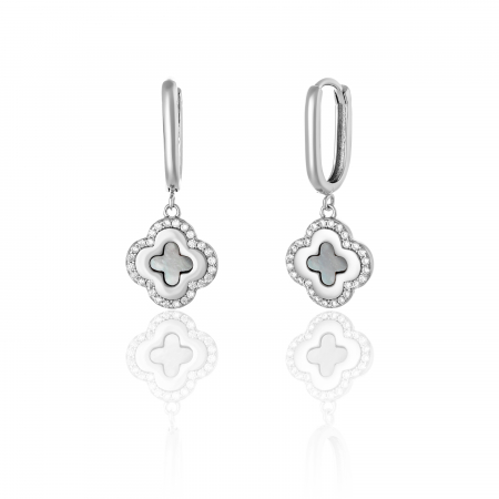 Cercei lungi - Cercei din argint 925 rodiat , Piatra : sidef si cubic zirconia , Culoare : sidef si transparent ,