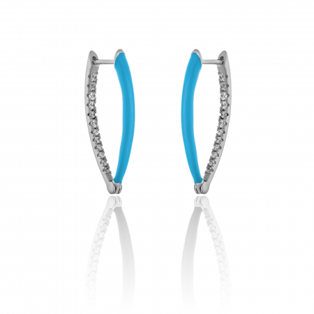 Cercei lungi - Cercei din argint 925 rodiat , Piatra : cubic zirconia si email , Culoare : transparent si albastru ,