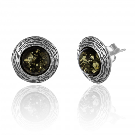 Cercei cu surub - Cercei din argint 925 vintage, Piatra: chihlimbar natural, Culoare: verde, Sonis Silver