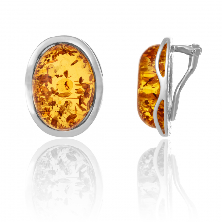 Cercei din argint 925 , Piatra: chihlimbar natural, Culoare: galben miere, [1]