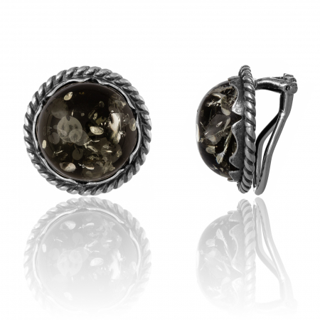 Cercei din argint 925 vintage, Piatra: chihlimbar natural, Culoare: verde, [1]