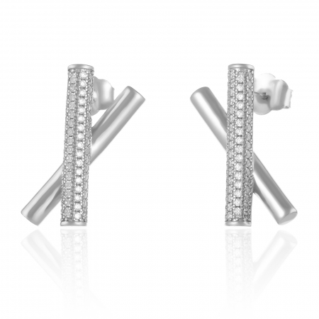 Cercei cu surub - Cercei din argint 925rodiat ,Piatra: cubic zirconia , Culoare: transparenta,