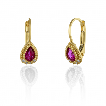 BIJUTERII PENTRU COPII - Cercei din aur 585/ 14 kt, Piatra: zirconia fatetata si cubic zirconia, Culoare: fucsia si transparent