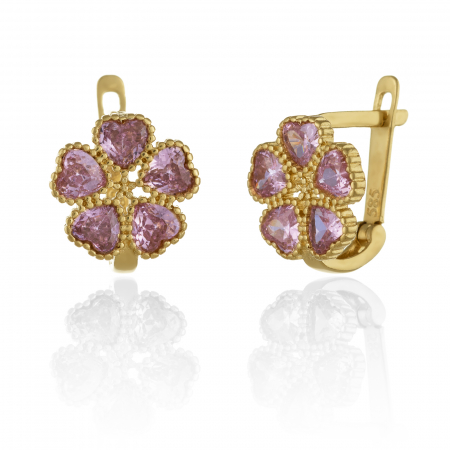 BIJUTERII PENTRU COPII - Cercei din aur 585/ 14 kt, Piatra: zirconia fatetata, Culoare: roz