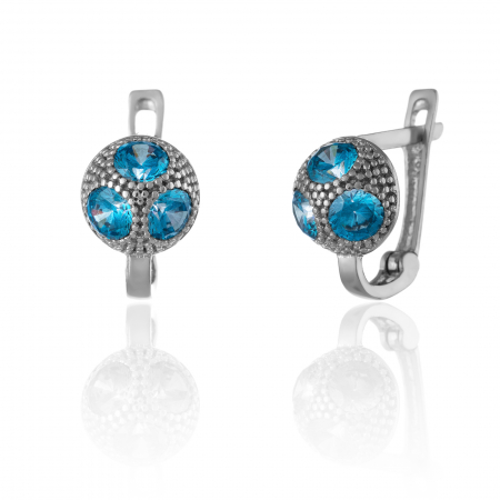 CERCEI - Cercei din aur alb 585/ 14 kt, Piatra: zirconia fatetata, Culoare: albastru