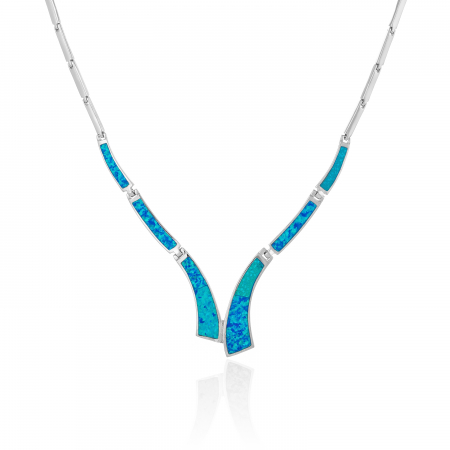 Lanturi pentru EA - Colier din argint 925 rodiat , Piatra : opal de laborator , Culoare : albastru , Sonis Silver