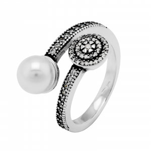 Inel din argint 925, Piatra: perla de cultura si cubic zirconia, Latime banda inelara: 2mm/ 11mm, Culoare: transparent si alb, Cod:935i17 [0]