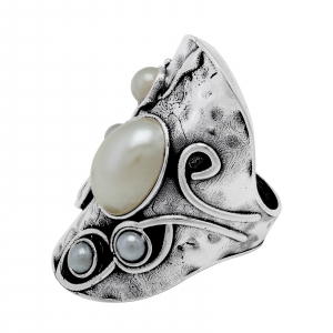 Inel din argint 925, Piatra: perle de cultura, Latime banda inelara: 5mm/ 37mm, Culoare: alb, Cod:999i8 [0]