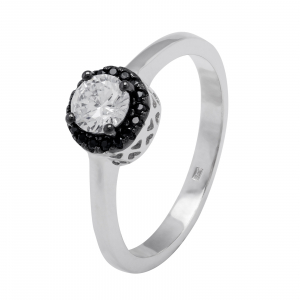 Inele de logodna - Inel din argint 925 rodiat, Piatra: zirconia fatetata ,  Culoare: transparenta si negru, Sonis Silver
