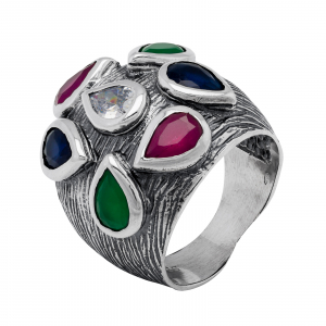 Inel din argint 925, Piatra: rubin, smarald, saphire, zirconia fatetata, Latime banda inelara: 6mm/ 27mm, Culoare: multicolor, Cod:999i4 [0]