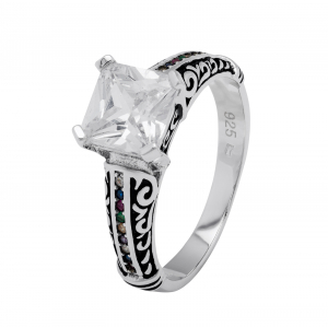 Inele de logodna - Inel din argint 925 rodiat, Piatra: zirconia fatetata si email, Culoare: multicolor, negru, Sonis Silver