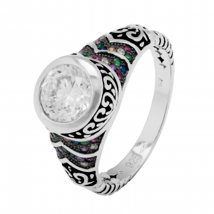 Inele de dama - Inel din argint 925 vintage, Piatra: zirconia fatetata, cubic zirconia si email, Culoare: multicolor, Sonis Silver