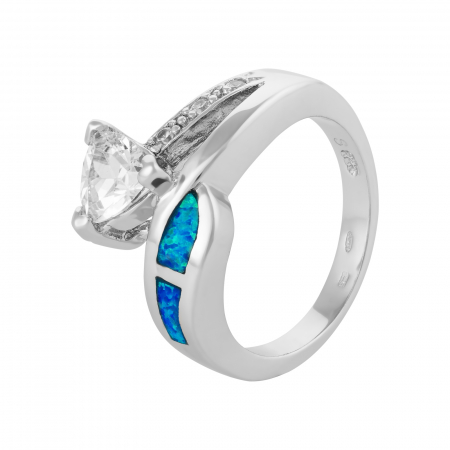 Produse - Inel din argint 925 rodiat, Piatra : opal de laborator , zirconia fatetata si cubic zirconia, Culoare : albastru si transparent , Sonis Silver