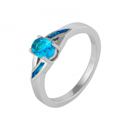 Produse - Inel din argint 925 rodiat, Piatra : opal de laborator si zirconia fatetata, Culoare : albastru , Sonis Silver
