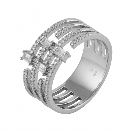 Produse - Inel din argint 925 rodiat, Piatra: zirconia fatetata si  cubic zirconia, Culoare : transparenta, Sonis Silver
