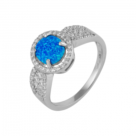Produse - Inel din argint 925 rodiat , Piatra : opal de laborator si cubic zirconia , Culoare : albastru si transparent ,Sonis Silver
