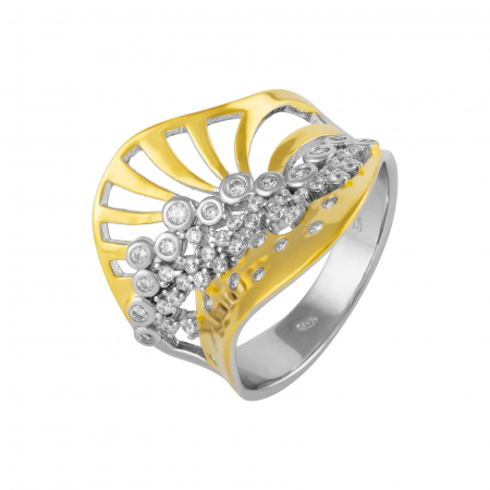 Produse - Inel din argint 925 , placat cu aur de 14 kt, Piatra : cubic zirconia , Culoare : transparenta ,Sonis Silver