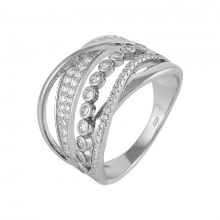 Produse - Inel din argint 925 rodiat , Piatra : zirconia fatetata si cubic zirconia ,Culoare : transparent , Sonis Silver