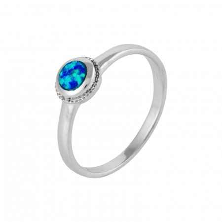 Produse - Inel din argint  rodiat , Piatra: opal de laborator si cubic zirconia, Culoare: albastru si transparent , Sonis Silver