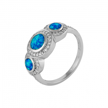Produse - Inel din argint 925 rodiat , Piatra: opal de laborator  si cubic zirconia , Culoare: albastru , Sonis Silver