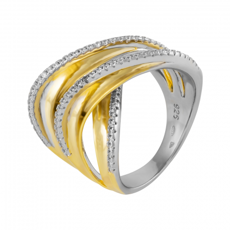 Inele de dama - Inel din argint 925 , placat cu aur  de 14 kt, Piatra : cubic zirconia , Culoare : transparenta , Sonis Silver