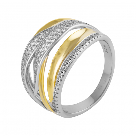 Inele de dama - Inel din argint 925 , placat cu aur de 14 kt, Piatra: cubic zirconia, Culoare: transparenta, Sonis Silver