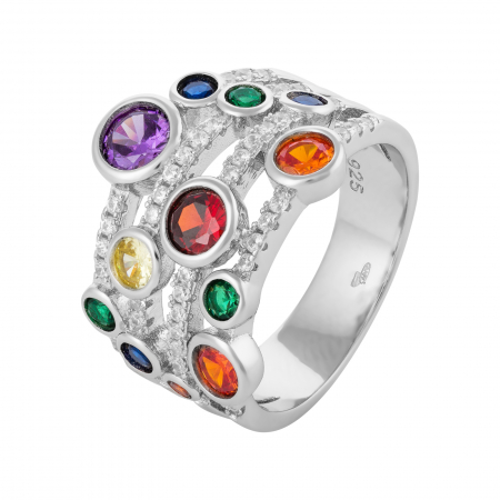 Inele de dama - Inel din argint 925 rodiat , Piatra : zirconia fatetata si  cubic zirconia , Culoare : multicolor  , Sonis Silver