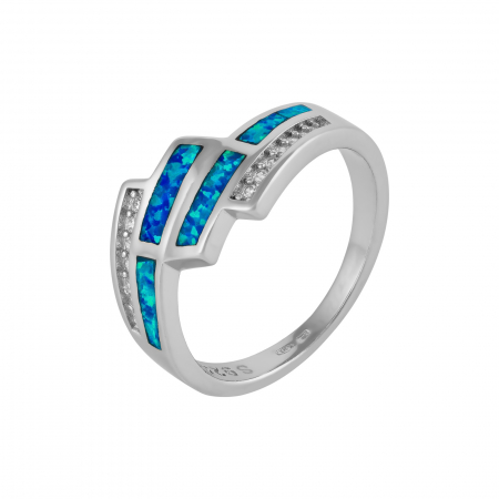 Produse - Inel din argint 925 rodiat  , Piatra : opal de laborator  si cubic zirconia  , Culoare : albastru  si transparent , Sonis Silver