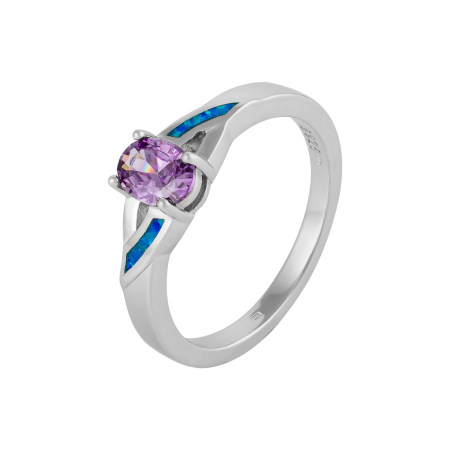 Produse - Inel din argint 925 rodiat, Piatra: opal  de laborator si zirconia fatetata, Culoare : albastru si mov, Sonis Silver