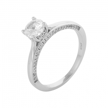 Inele de logodna - Inel din argint 925 rodiat, Piatra : zirconia fatetata si  cubic zirconia, Culoare : transparenta, Sonis Silver