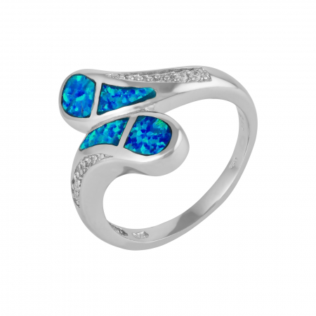 Produse - Inel din argint 925 rodiat, Piatra: opal de laborator  si cubic zirconia, Culoare: albastru si transparent, Sonis Silver