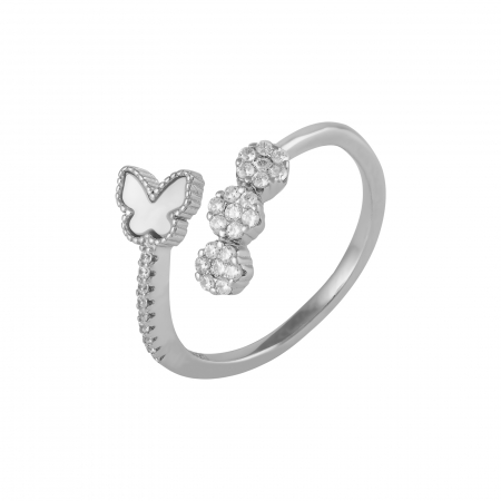 Produse - Inel  reglabil, din argint 925 rodiat , Piatra: sidef si cubic zirconia , Culoare: sidef si transparent , Sonis Silver